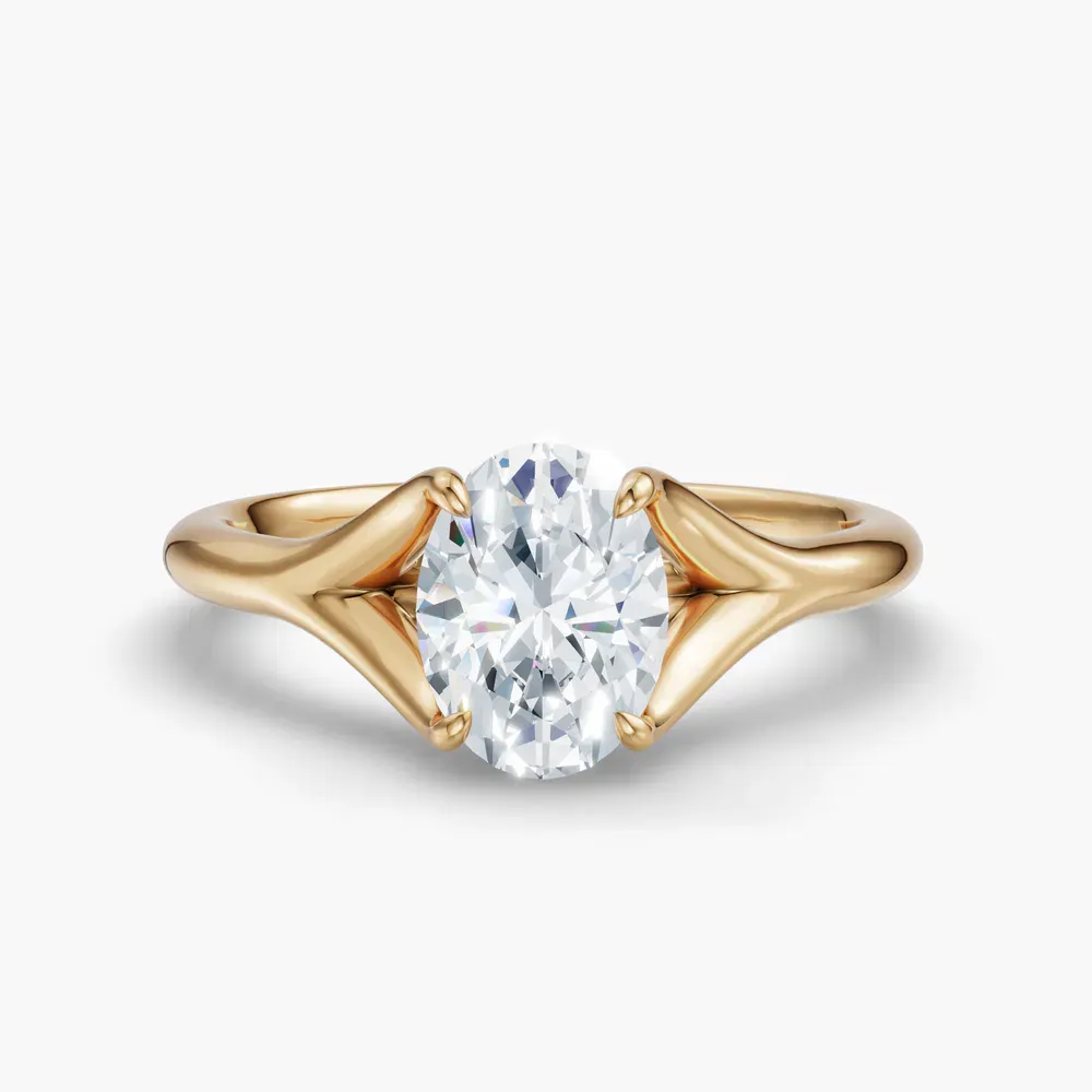 Certified 1 carat Lab Grown Diamond Oval Cut Solitaire, Split Shank, Simple Engagement Ring in 18K Yellow Gold-Zayfi