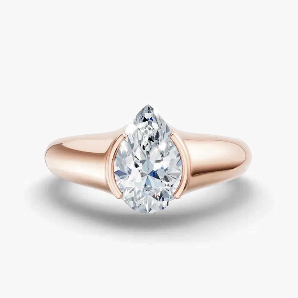 Certified 1 carat Lab Grown Diamond Pear Cut Solitaire, Bezel, East-West Engagement Ring in 18K Rose Gold-Elen