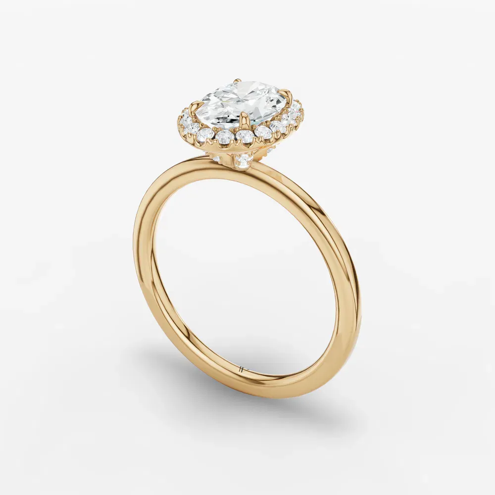 Certified 1 carat Lab Grown Diamond Oval Cut Halo, Hidden Halo Engagement Ring in 14K Yellow Gold-Elite Noctil
