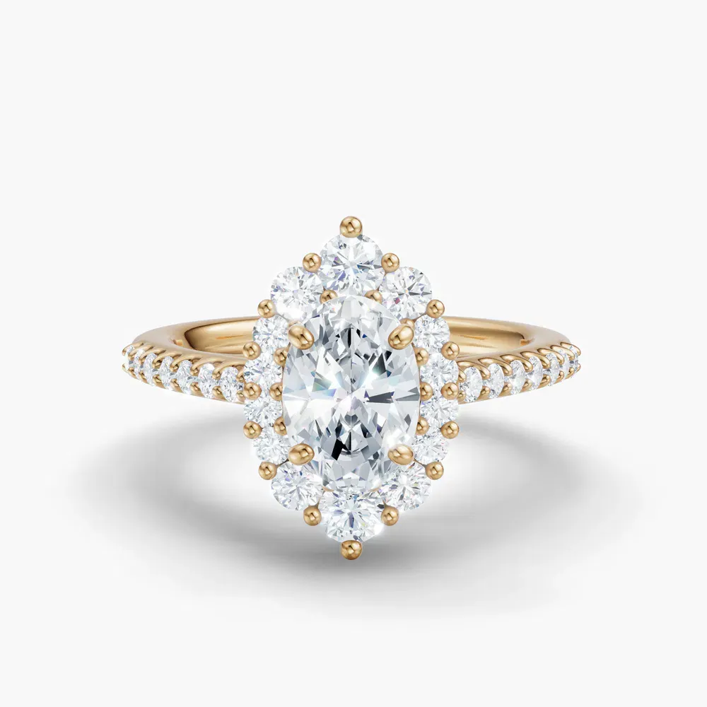 Certified 1 carat Lab Grown Diamond Oval Cut Pavé, Halo, Cathedral Engagement Ring in 14K Yellow Gold-Mirey