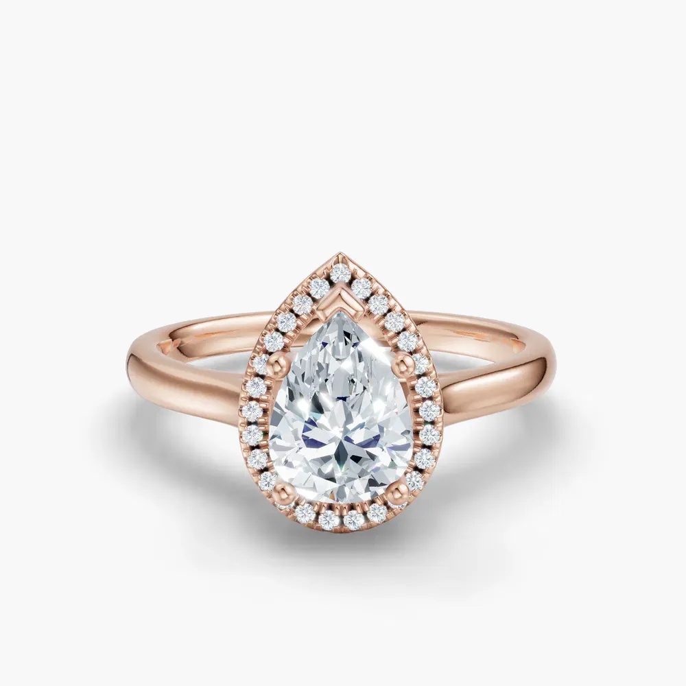 Certified 1 carat Lab Grown Diamond Pear Cut Halo, Cathedral Engagement Ring in 14K Rose Gold-Pejr