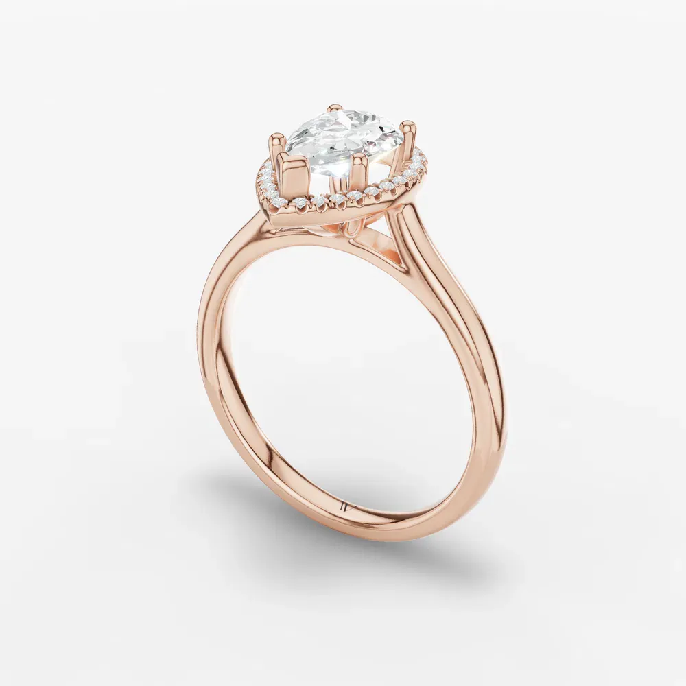 Certified 1 carat Lab Grown Diamond Pear Cut Halo, Cathedral Engagement Ring in 14K Rose Gold-Pejr