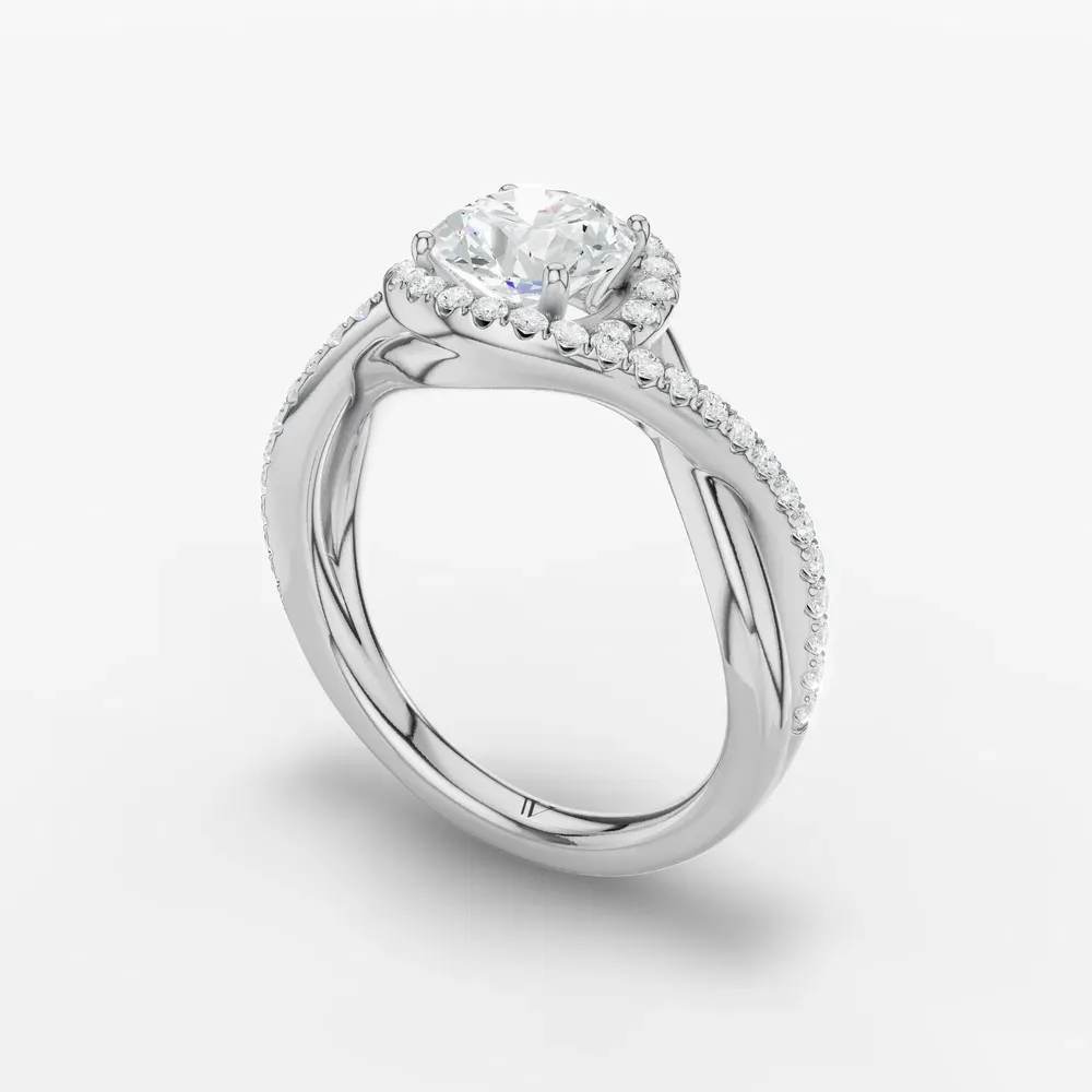 Certified 1 carat Lab Grown Diamond Round Cut Halo, Pavé, Twist Engagement Ring in 14K White Gold-Dell
