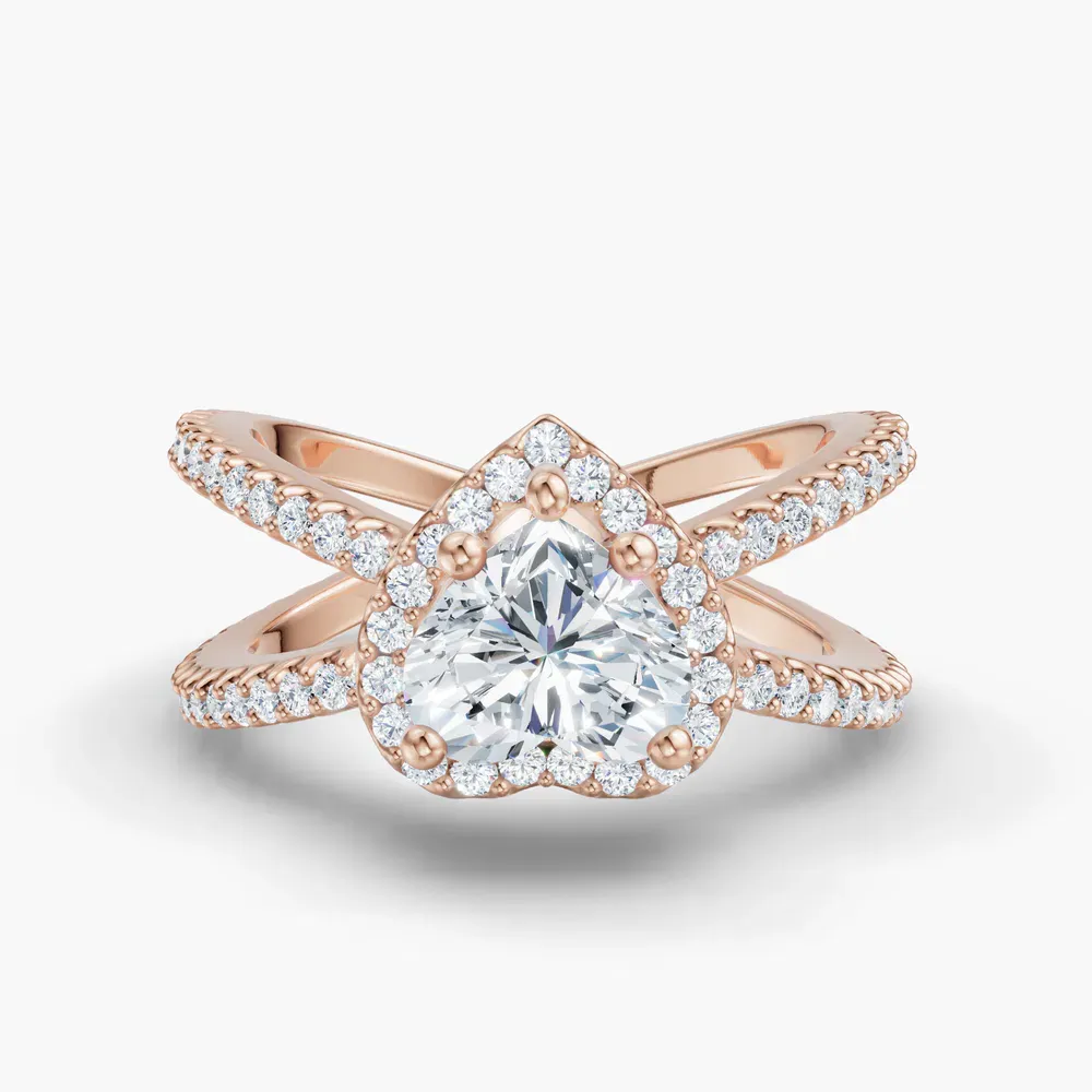 Certified 1 carat Lab Grown Diamond Heart Cut Pavé, Halo, Split Shank Engagement Ring in 14K Rose Gold-Xylius