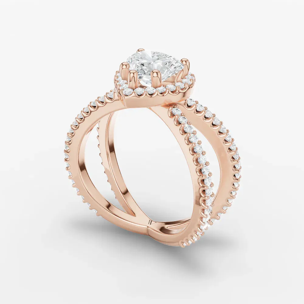 Certified 1 carat Lab Grown Diamond Heart Cut Pavé, Halo, Split Shank Engagement Ring in 14K Rose Gold-Xylius