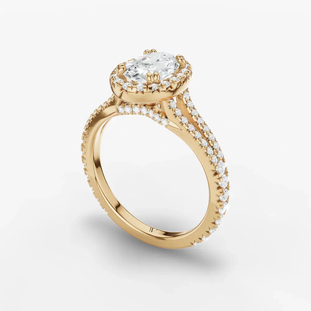 Certified 1 carat Lab Grown Diamond Oval Cut Pavé, Halo, Cathedral Engagement Ring in 14K Yellow Gold-Gexis