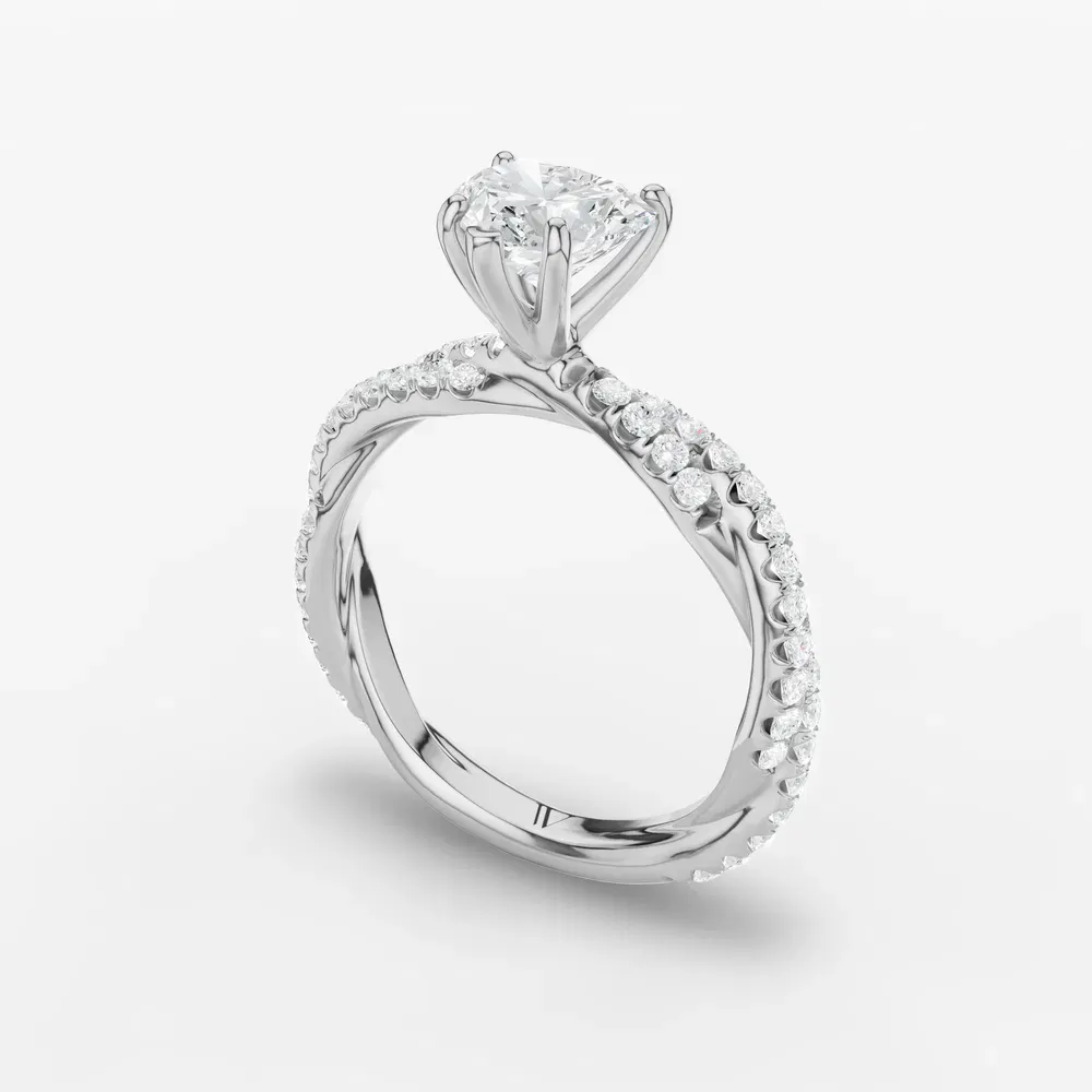 Certified 1 carat Lab Grown Diamond Heart Cut Pavé, Twist Engagement Ring in 14K White Gold-Alva