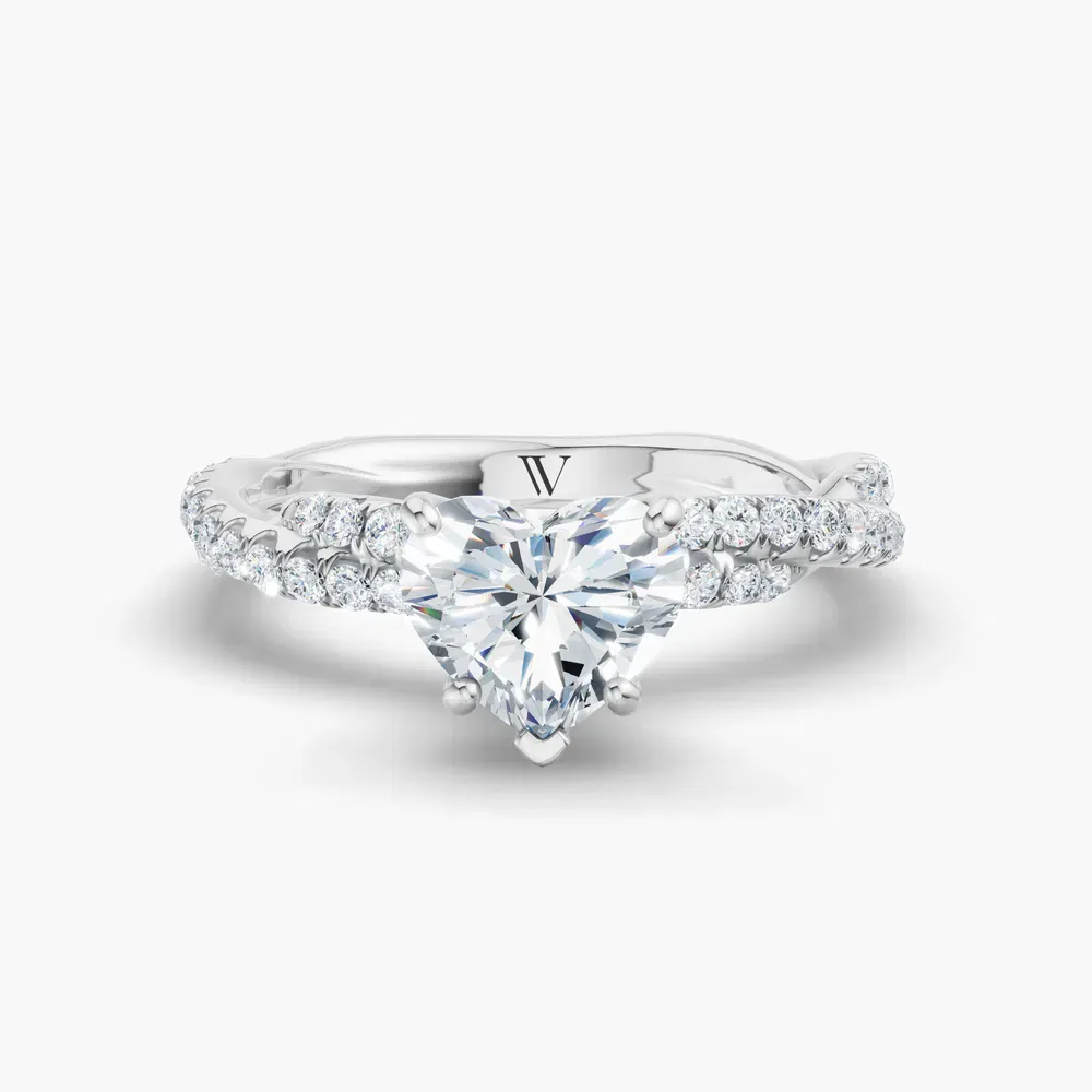 Certified 1 carat Lab Grown Diamond Heart Cut Pavé, Twist Engagement Ring in 14K White Gold-Alva
