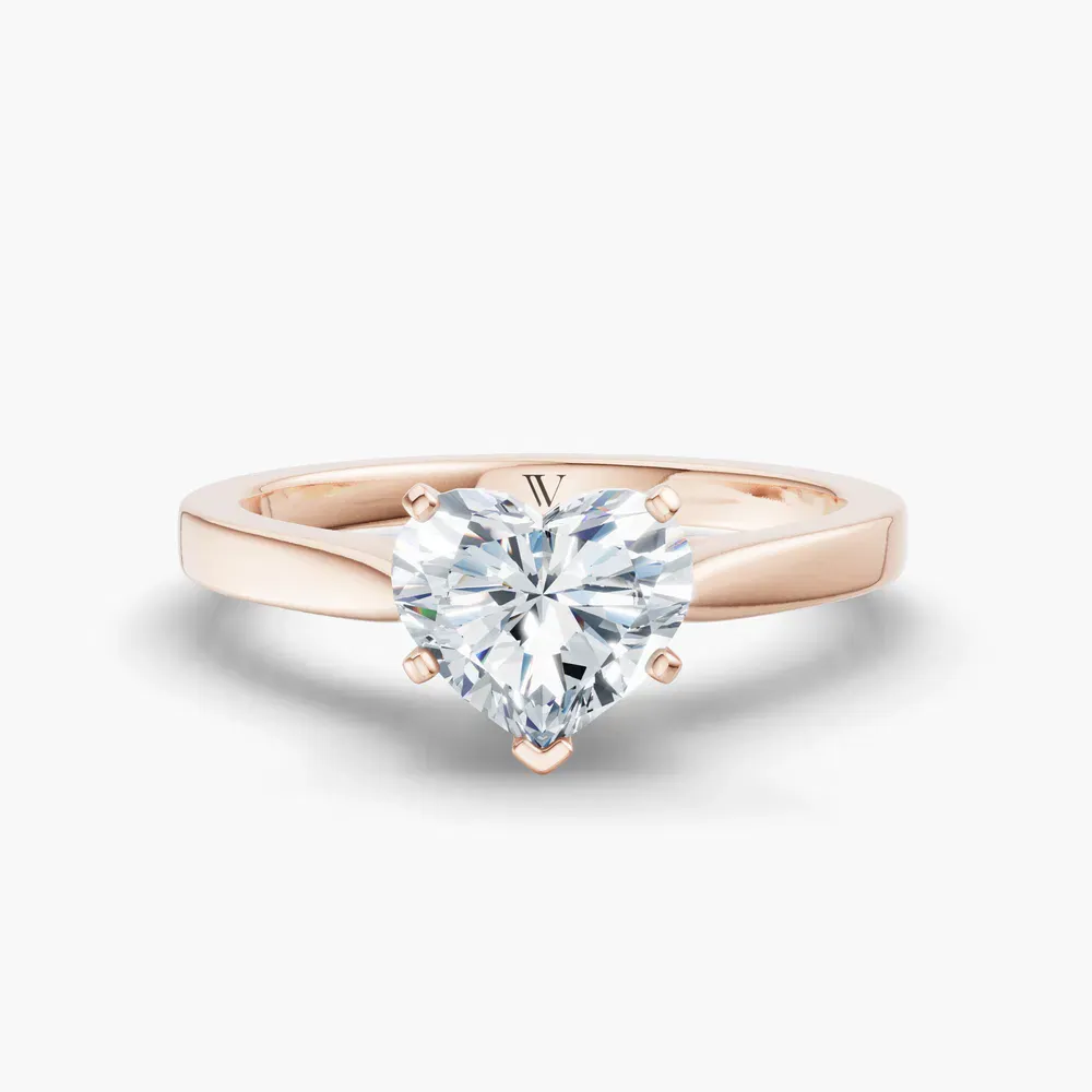 Certified 1 carat Lab Grown Diamond Heart Cut Solitaire, Cathedral Engagement Ring in 14K Rose Gold-Saga