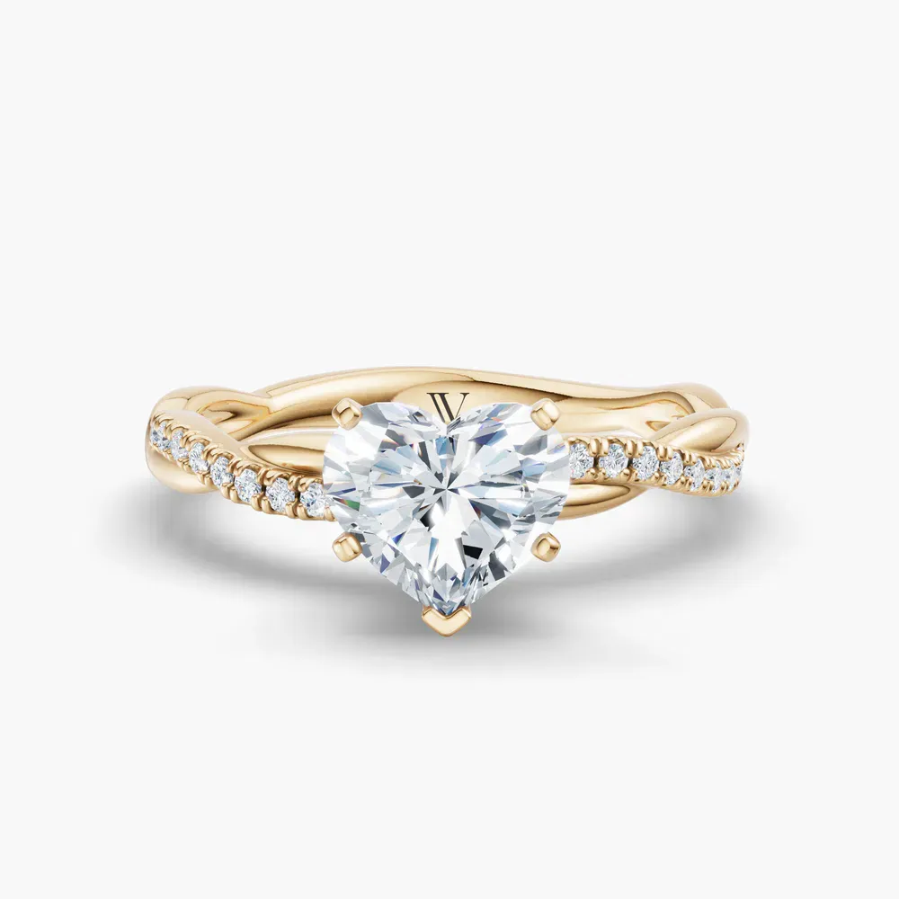 Certified 1 carat Lab Grown Diamond Heart Cut Pavé, Twist, Infinity Engagement Ring in 14K Yellow Gold-Obliq