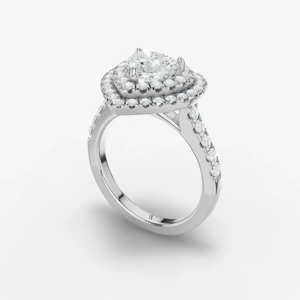 Certified 1 carat Lab Grown Diamond Heart Cut Halo, Pavé, Double halo Engagement Ring in 14K White Gold-Brexa