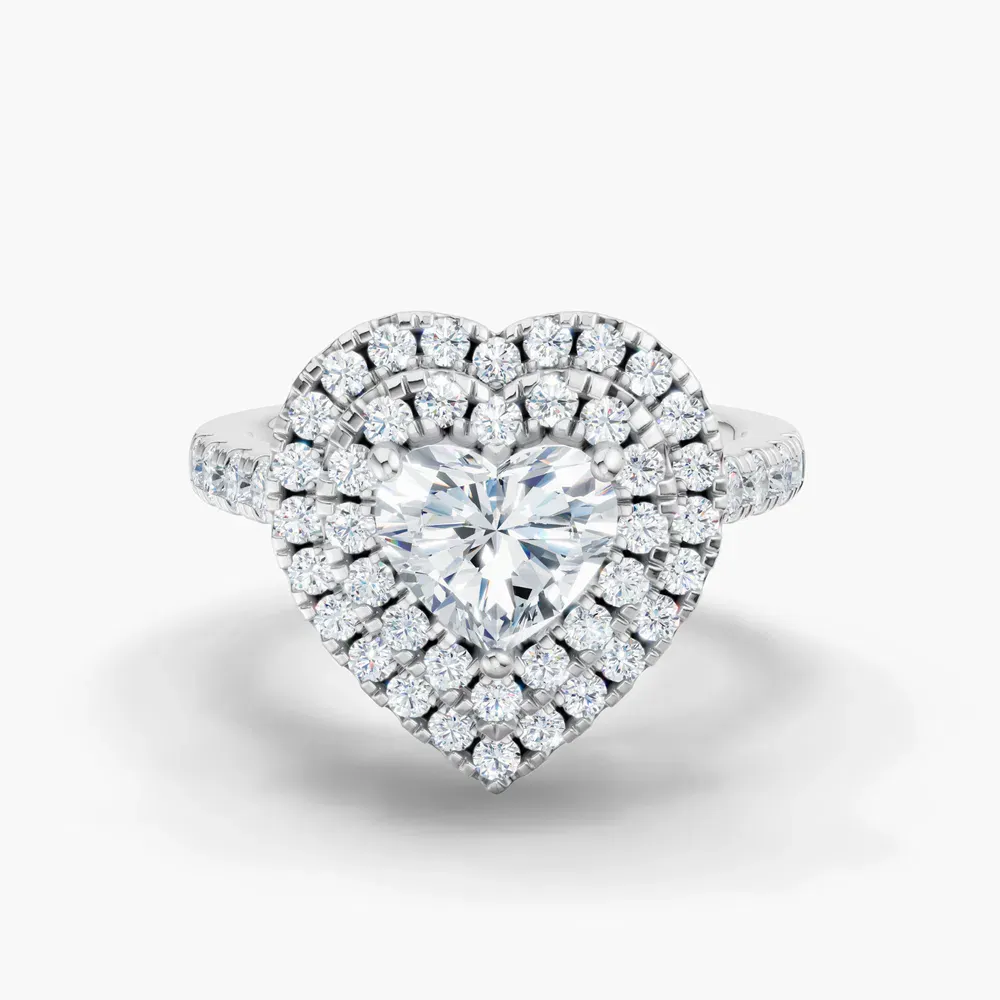 Certified 1 carat Lab Grown Diamond Heart Cut Halo, Pavé, Double halo Engagement Ring in 14K White Gold-Brexa