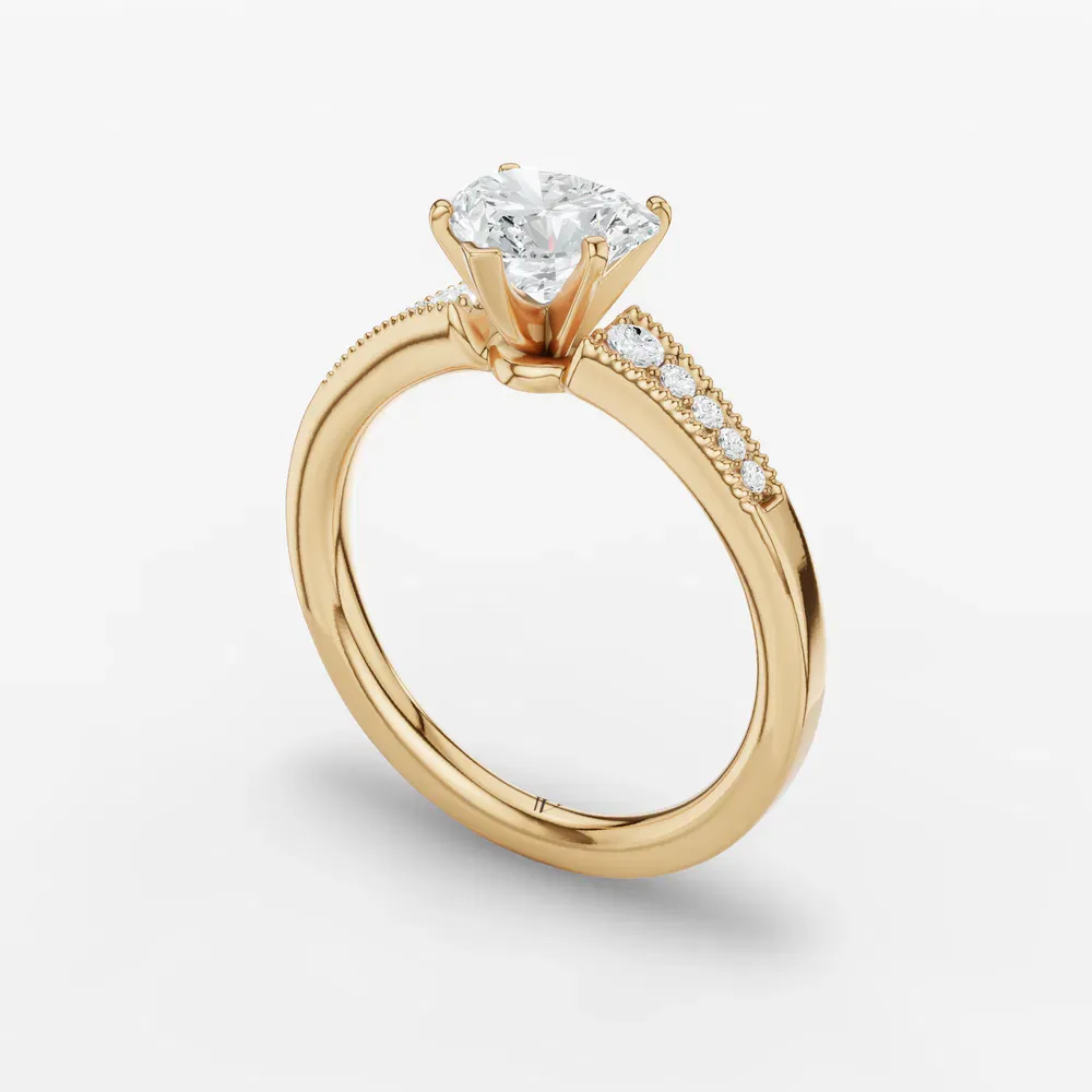 Certified 1 carat Lab Grown Diamond Heart Cut Milgrain, Pavé, Side Stone Engagement Ring in 14K Yellow Gold-Rosca