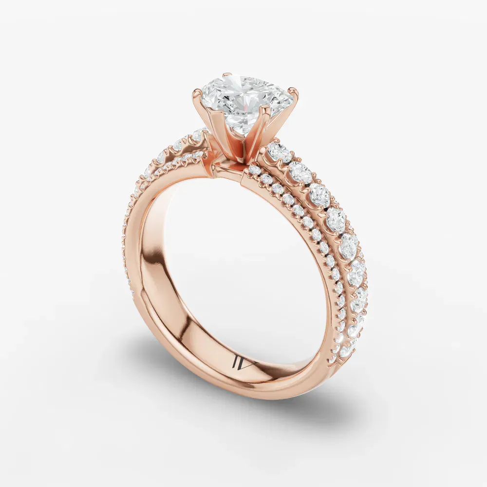 Certified 1 carat Lab Grown Diamond Heart Cut Pavé Engagement Ring in 14K Rose Gold-Riven