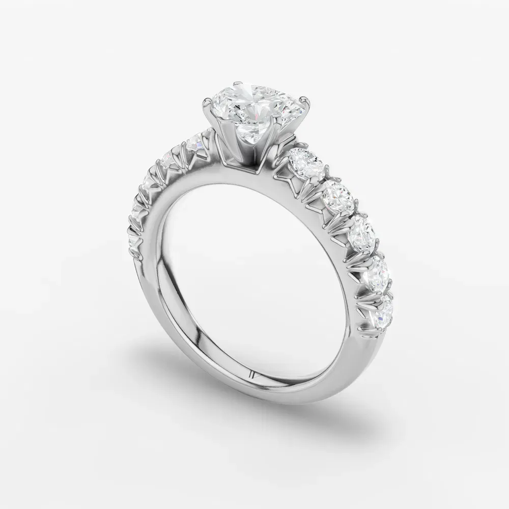 Certified 1 carat Lab Grown Diamond Heart Cut Pavé, Classic, Simple Engagement Ring in 14K White Gold-Zionb