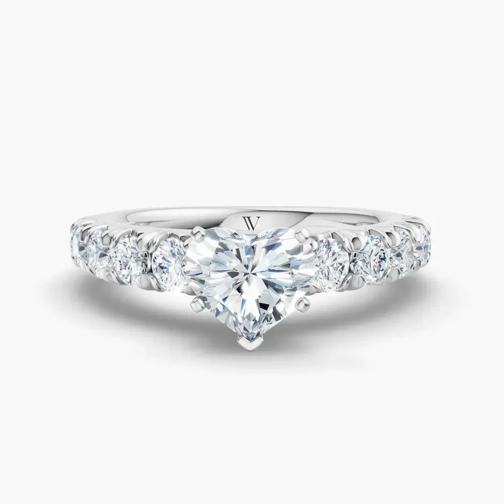 Certified 1 carat Lab Grown Diamond Heart Cut Pavé, Classic, Simple Engagement Ring in 14K White Gold-Zionb