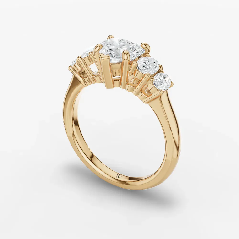 Certified 1 carat Lab Grown Diamond Heart Cut Five Stone, Side Stone Engagement Ring in 14K Yellow Gold-Elyx