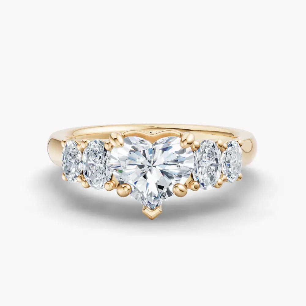 Certified 1 carat Lab Grown Diamond Heart Cut Five Stone, Side Stone Engagement Ring in 14K Yellow Gold-Elyx