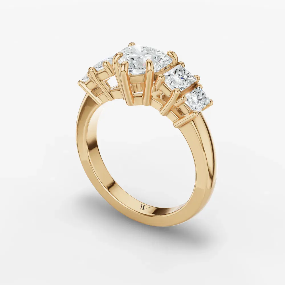 Certified 1 carat Lab Grown Diamond Heart Cut Five Stone, Side Stone Engagement Ring in 14K Yellow Gold-Velaris