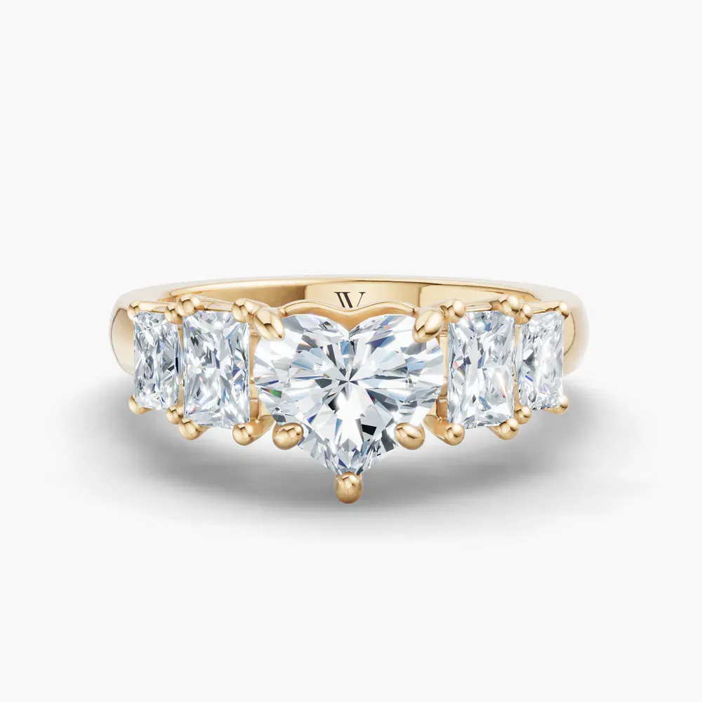 Certified 1 carat Lab Grown Diamond Heart Cut Five Stone, Side Stone Engagement Ring in 14K Yellow Gold-Velaris