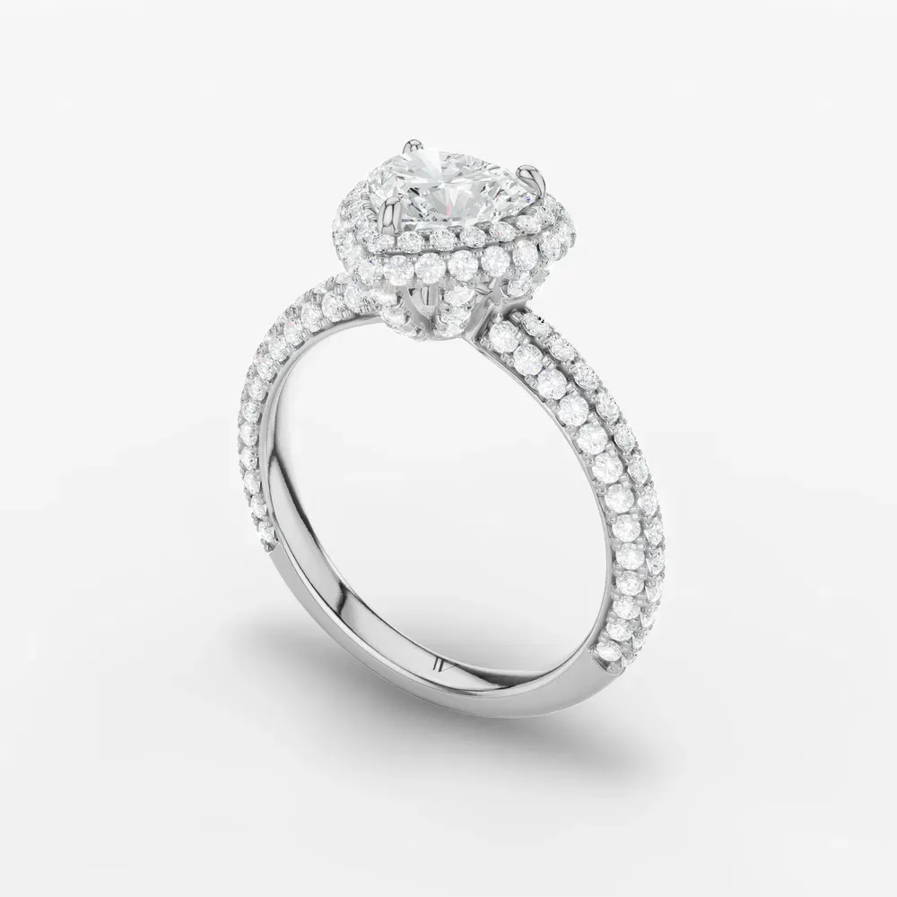 Certified 1 carat Lab Grown Diamond Heart Cut Pavé, Halo, Hidden Halo Engagement Ring in 14K White Gold-Brym
