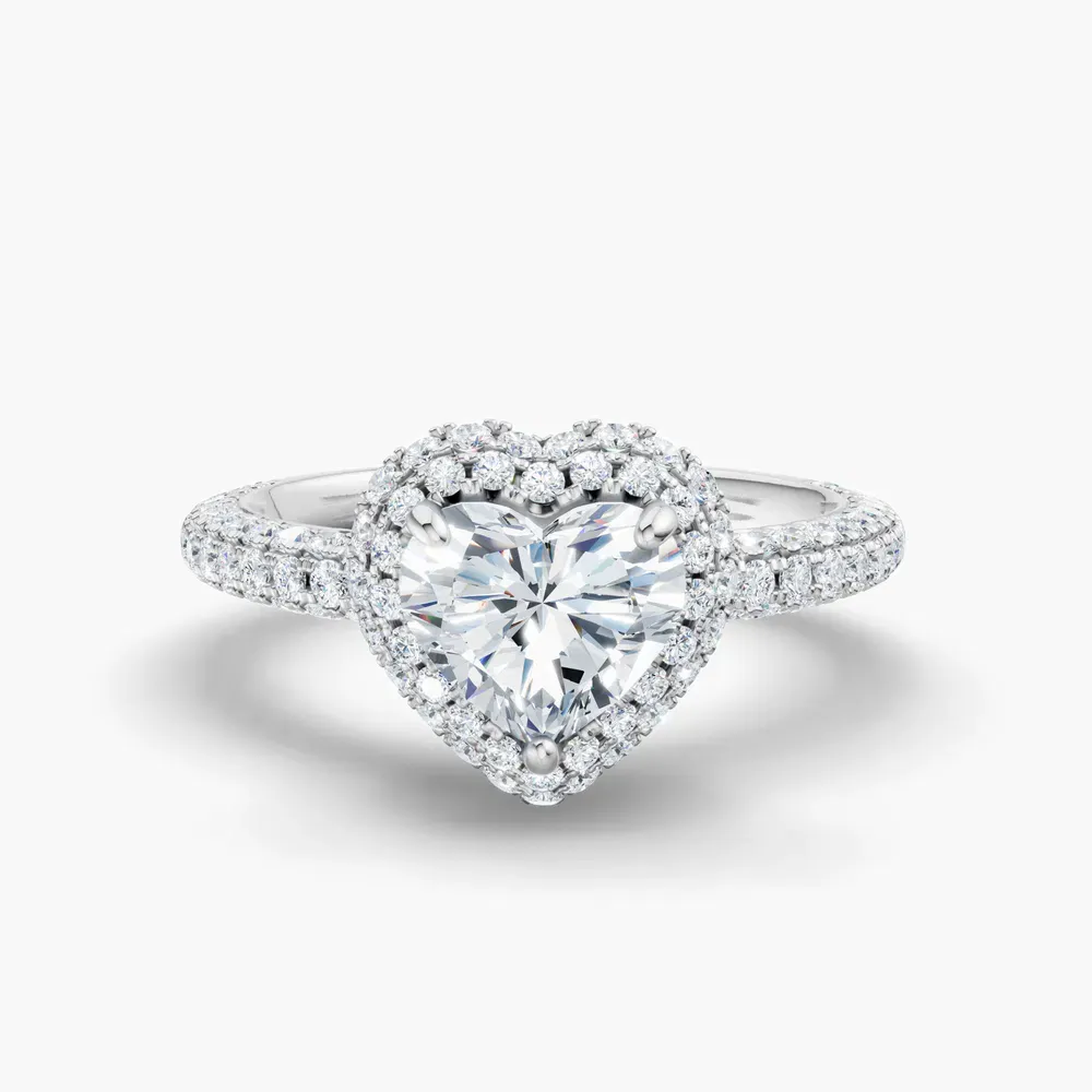 Certified 1 carat Lab Grown Diamond Heart Cut Pavé, Halo, Hidden Halo Engagement Ring in 14K White Gold-Brym