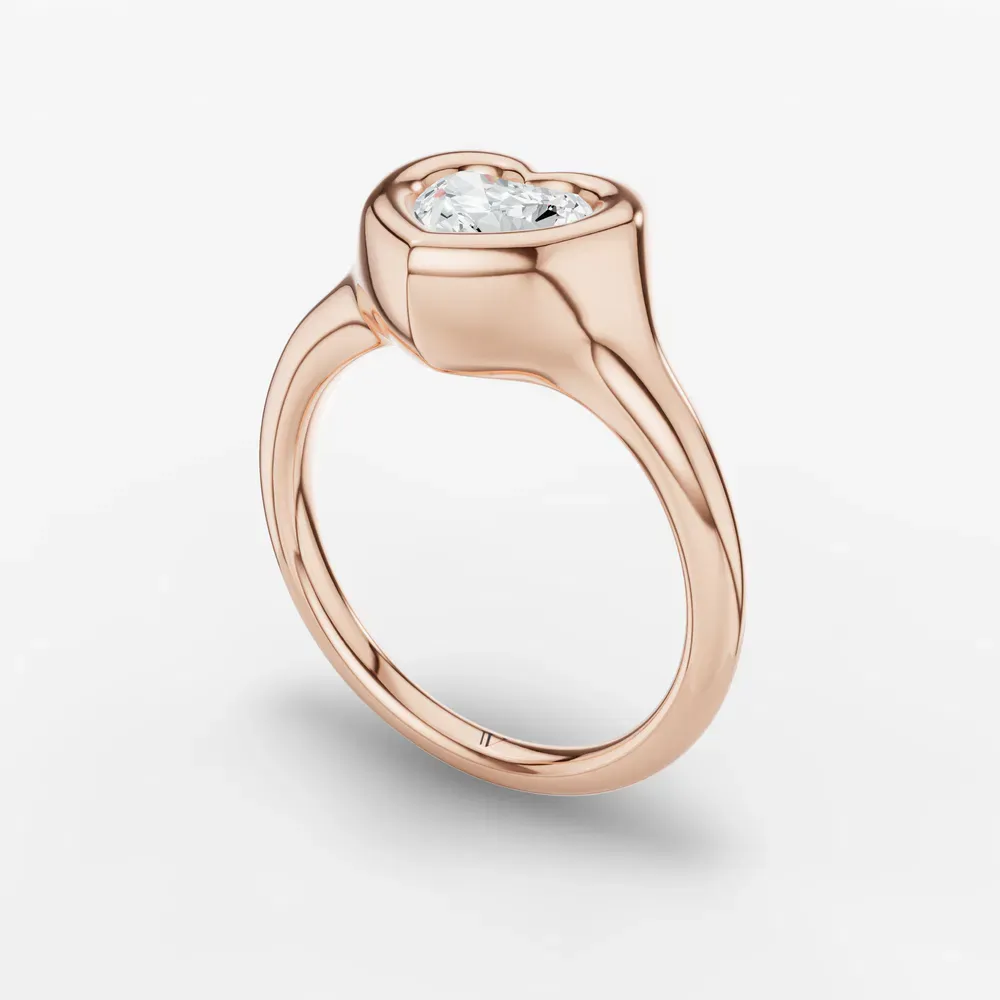 Certified 1 carat Lab Grown Diamond Heart Cut Solitaire, Bezel Engagement Ring in 14K Rose Gold-Zayn