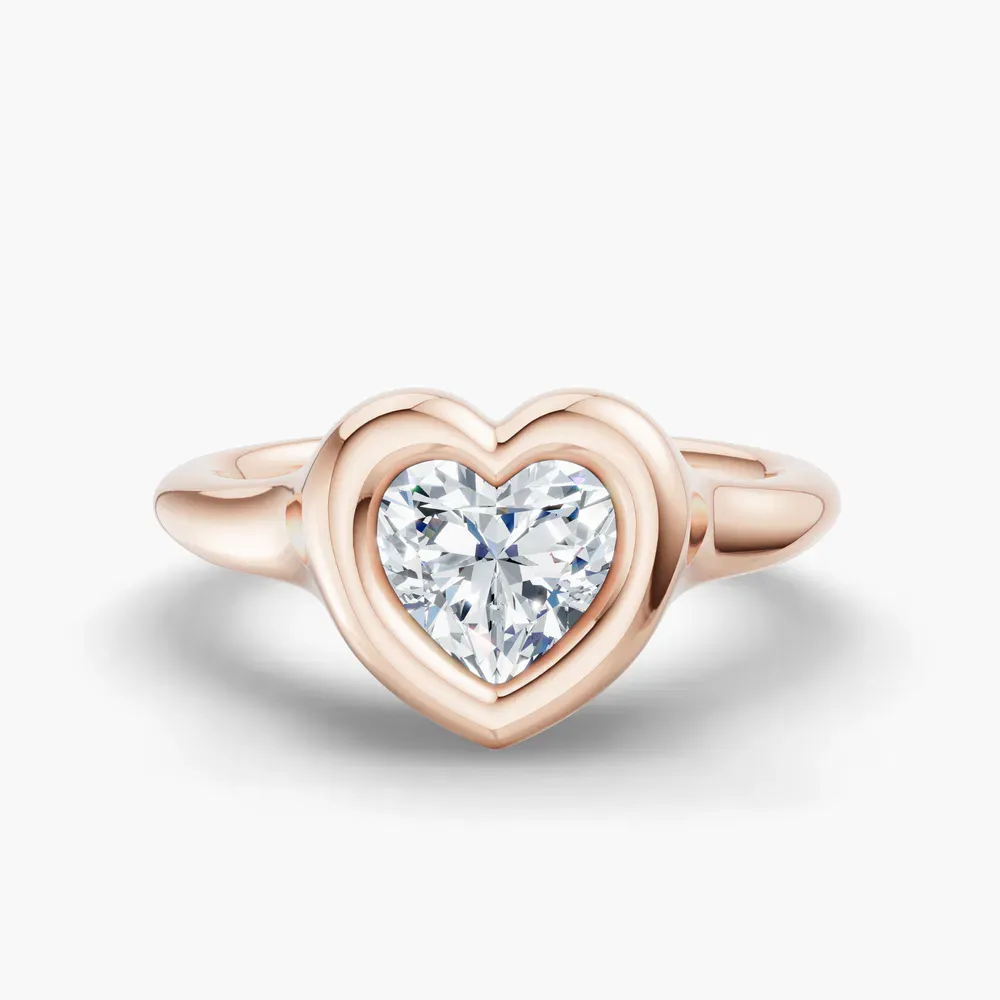 Certified 1 carat Lab Grown Diamond Heart Cut Solitaire, Bezel Engagement Ring in 14K Rose Gold-Zayn