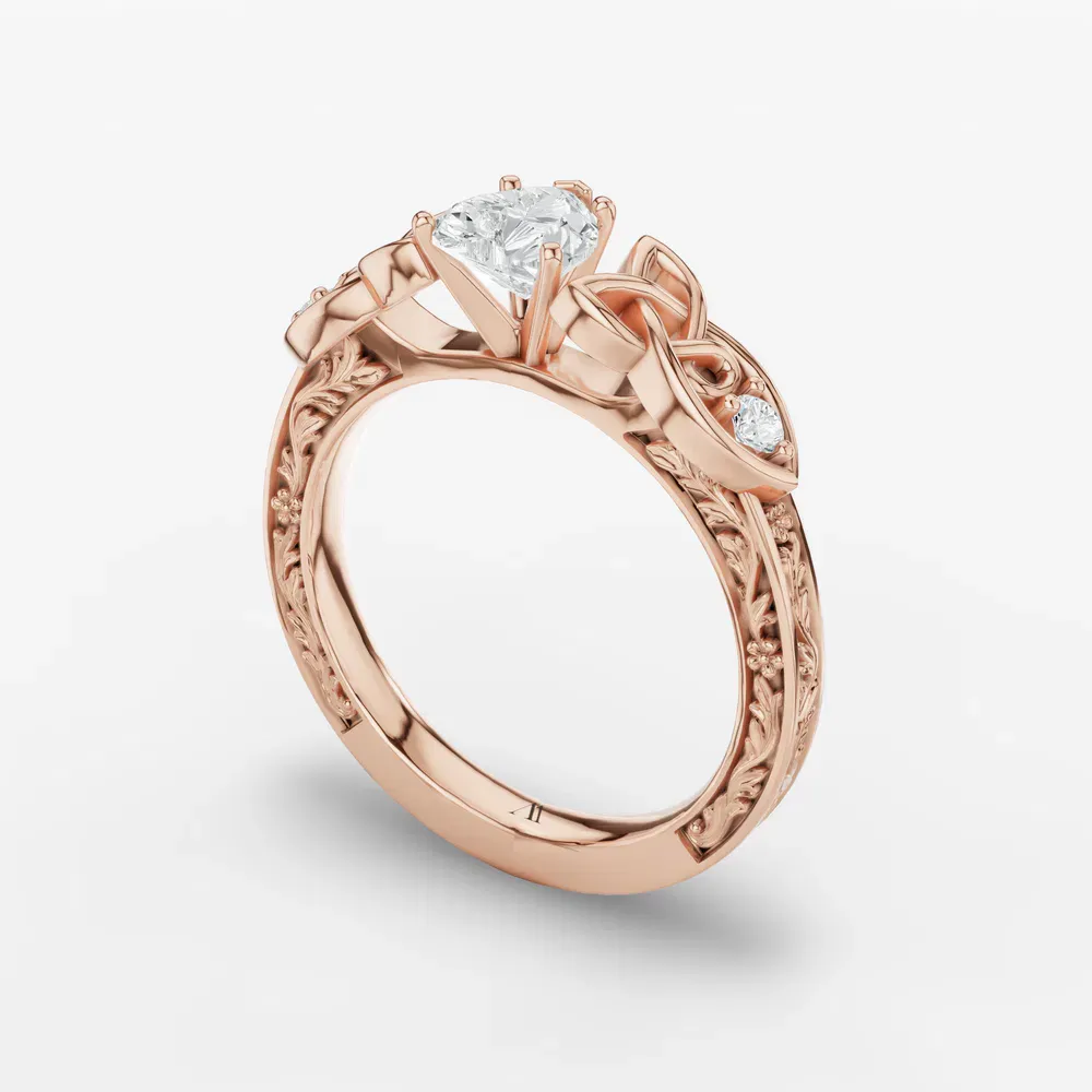 Certified 1 carat Lab Grown Diamond Heart Cut Vintage, Cathedral, Unique Engagement Ring in 14K Rose Gold-Kael