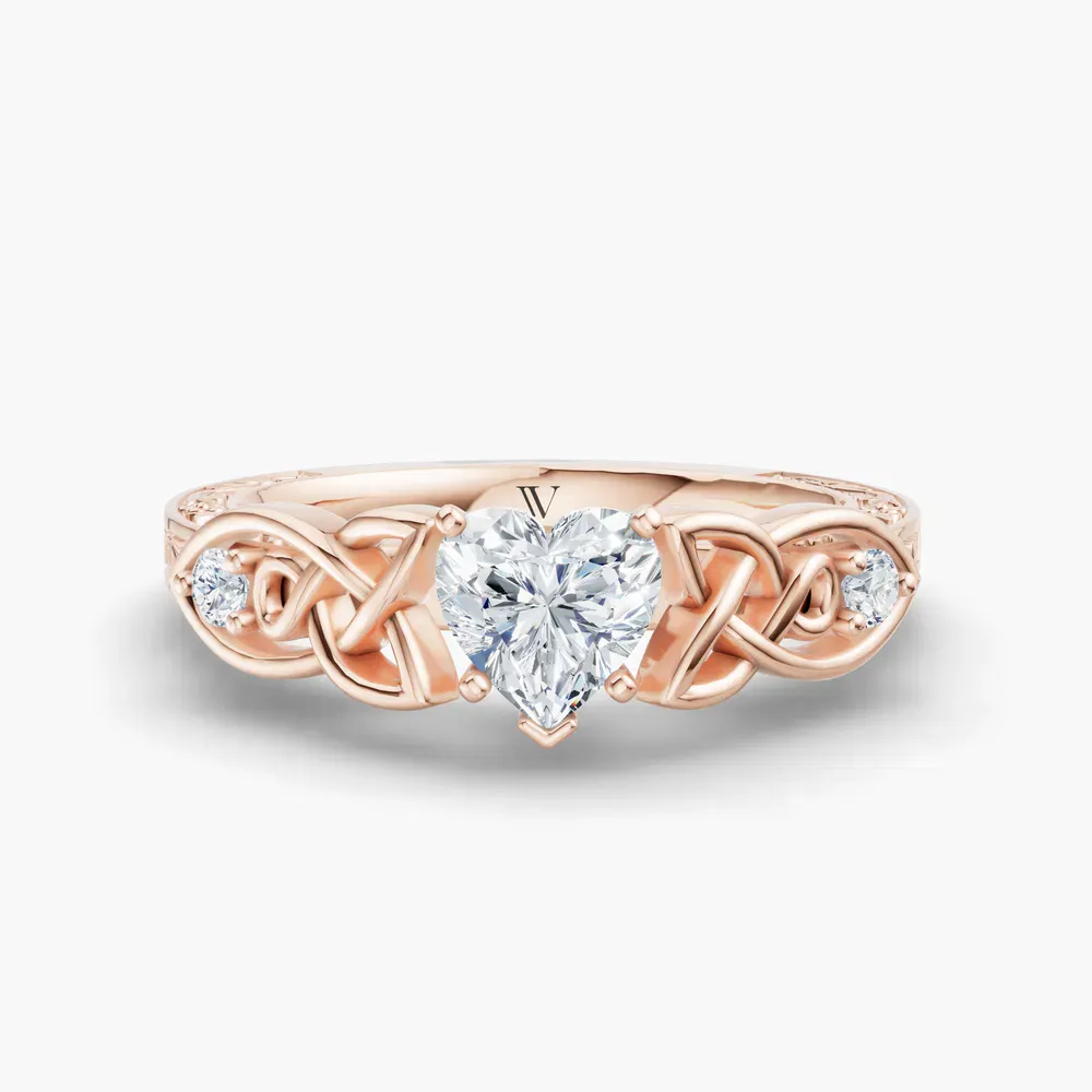 Certified 1 carat Lab Grown Diamond Heart Cut Vintage, Cathedral, Unique Engagement Ring in 14K Rose Gold-Kael