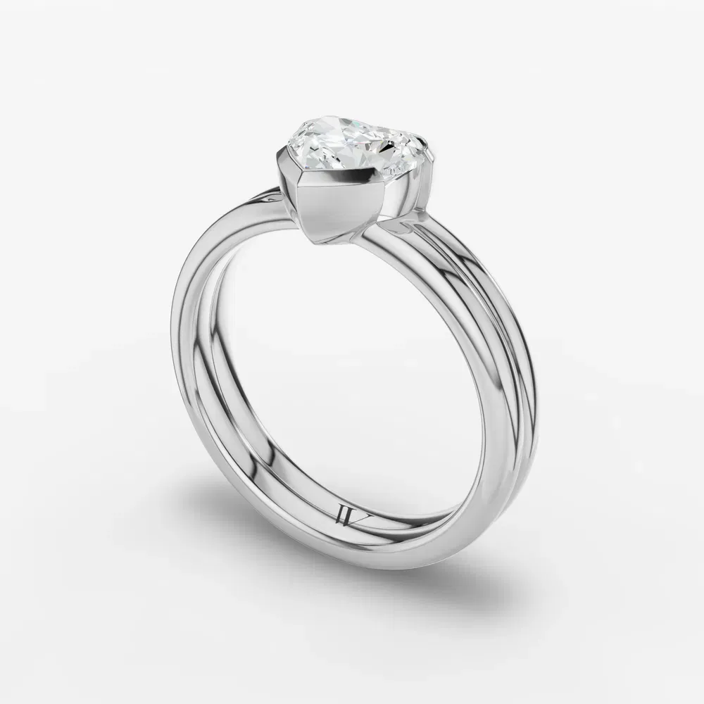 Certified 1 carat Lab Grown Diamond Heart Cut Solitaire, Bezel, Modern Engagement Ring in 14K White Gold-Sena