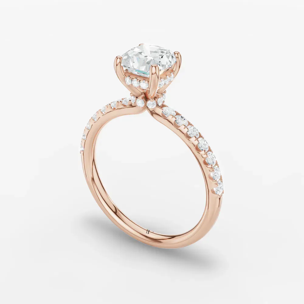 Certified 1 carat Lab Grown Diamond Cushion Cut Pavé, Hidden Halo Engagement Ring in 14K Rose Gold-Decna