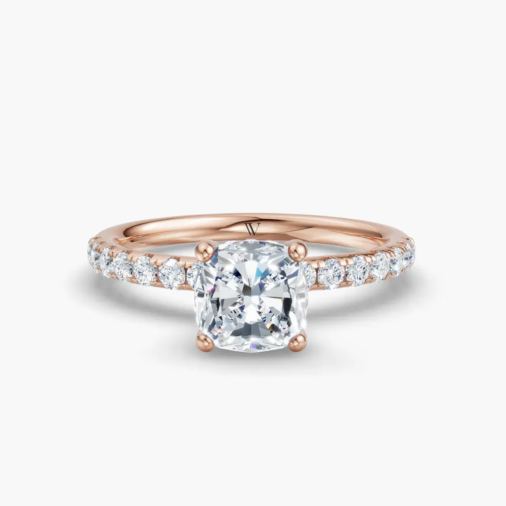 Certified 1 carat Lab Grown Diamond Cushion Cut Pavé, Hidden Halo Engagement Ring in 14K Rose Gold-Decna
