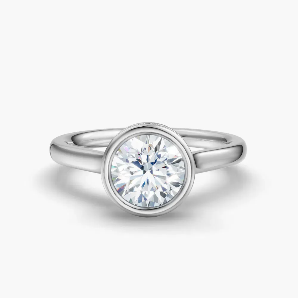 Certified 1 carat Lab Grown Diamond Round Cut Bezel, Solitaire, Hidden Halo Engagement Ring in 14K White Gold-Nival