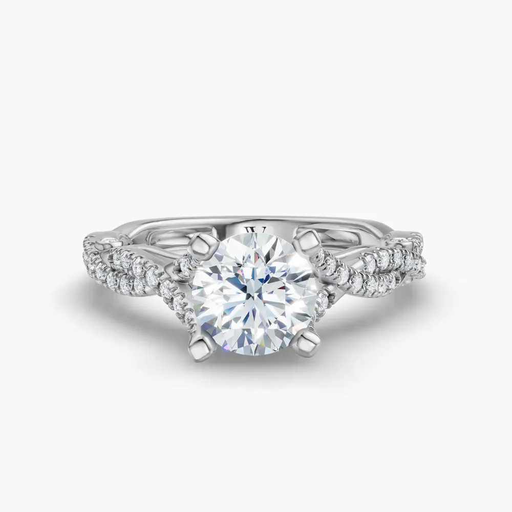 Certified 1 carat Lab Grown Diamond Round Cut Pavé, Twist, Split Shank Engagement Ring in 14K White Gold-Firova
