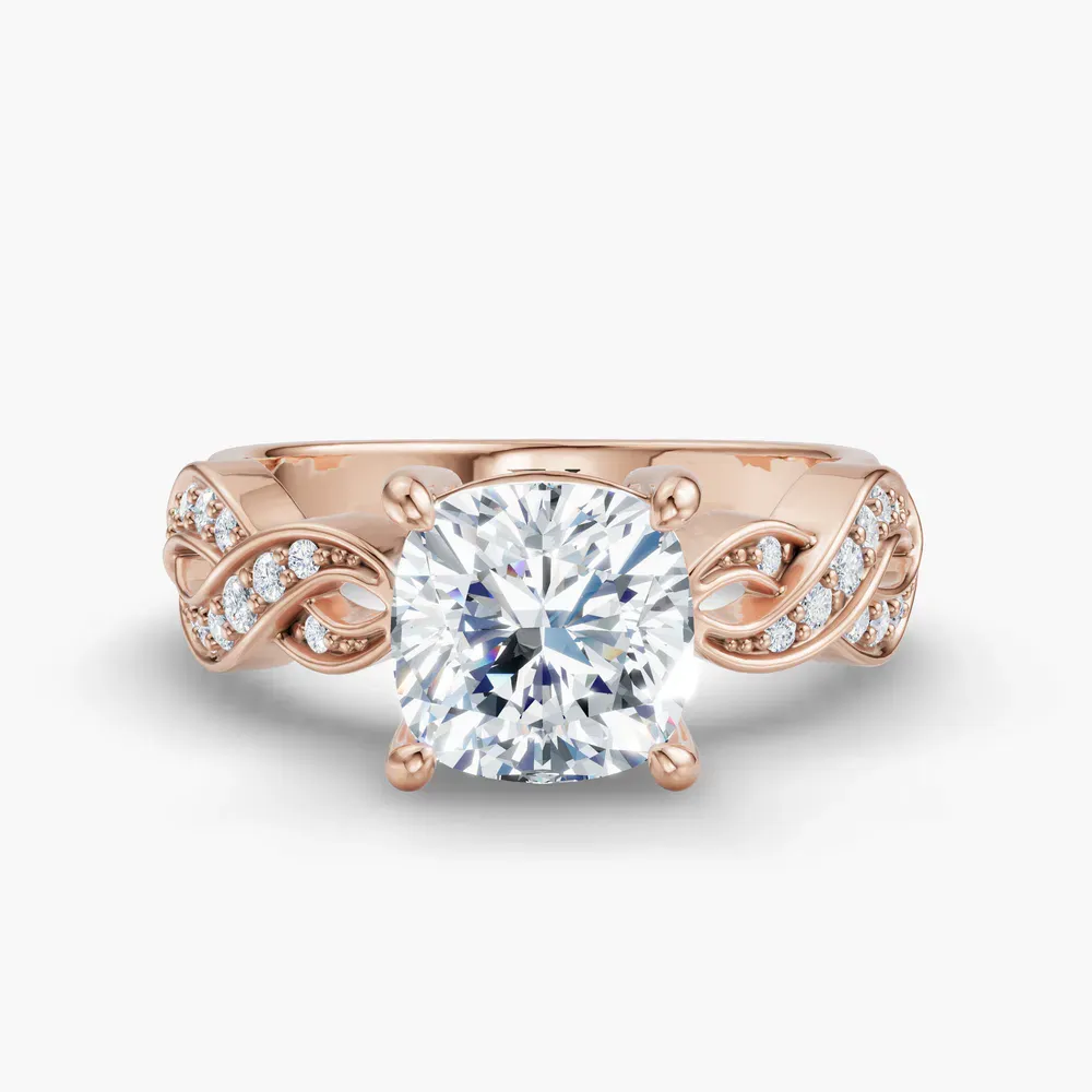 Certified 2 carat Lab Grown Diamond Cushion Cut Infinity, Split Shank, Twist Engagement Ring in 14K Rose Gold-Pexin