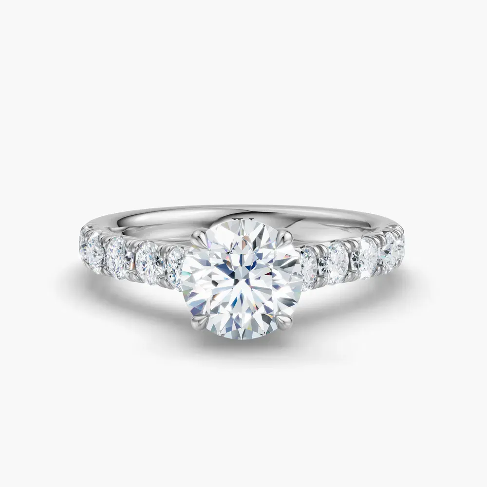 Certified 1 carat Lab Grown Diamond Round Cut Pavé, Cathedral, Four Prong Engagement Ring in 14K White Gold-Israfil