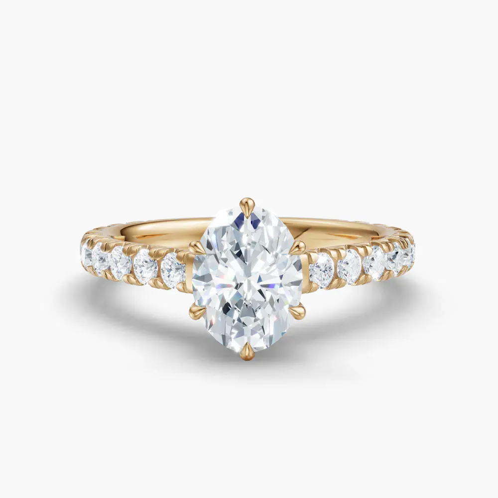 Certified 1 carat Lab Grown Diamond Oval Cut Pavé, Cathedral, Low profile Engagement Ring in 14K Yellow Gold-Isuo