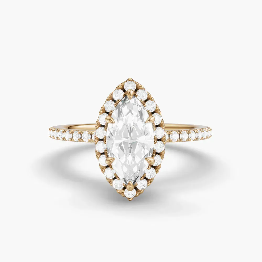 Certified 1 carat Lab Grown Diamond Marquise Cut Pavé, Halo, Hidden Halo Engagement Ring in 14K Yellow Gold-Jynl