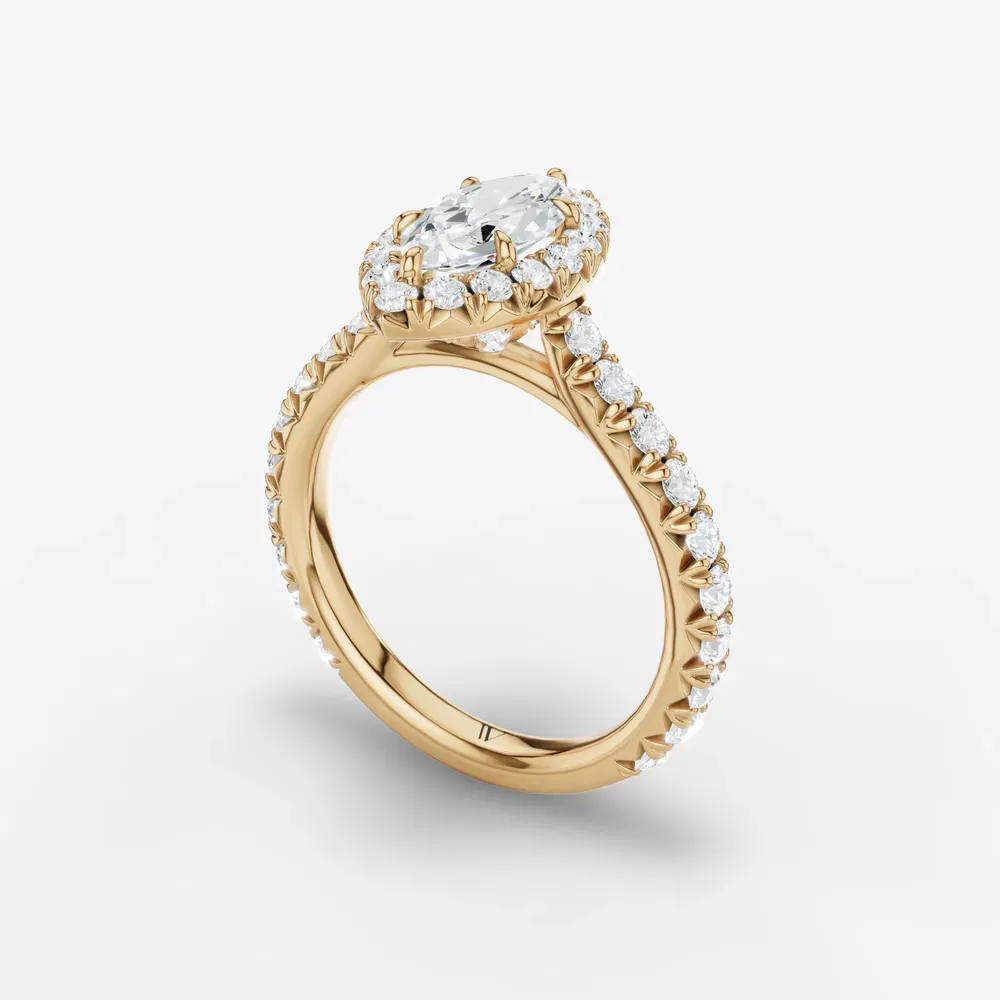 Certified 1 carat Lab Grown Diamond Marquise Cut Cathedral, Pavé, Halo Engagement Ring in 14K Yellow Gold-Zaria