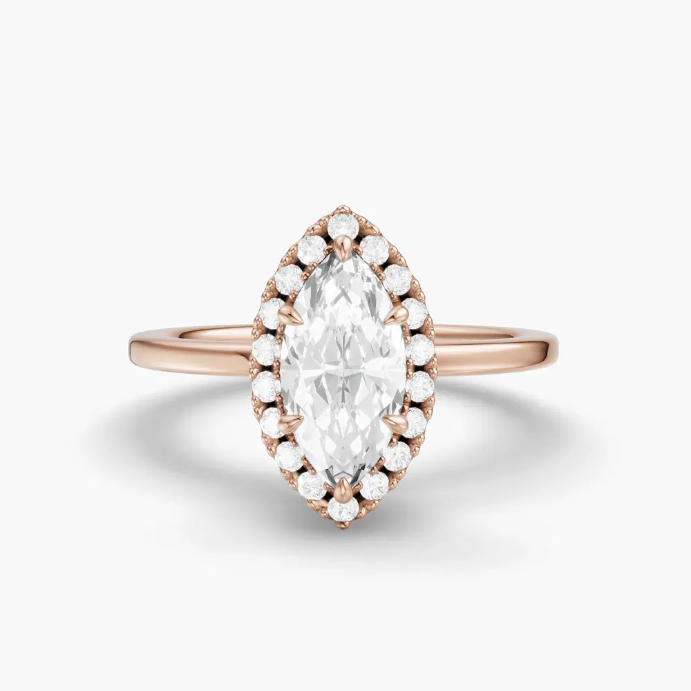 Certified 1 carat Lab Grown Diamond Marquise Cut Halo, Hidden Halo Engagement Ring in 14K Rose Gold-Elite Noctil