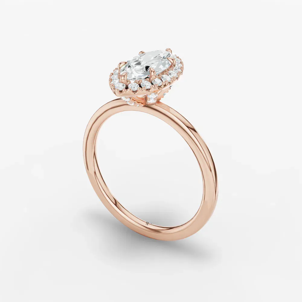 Certified 1 carat Lab Grown Diamond Marquise Cut Halo, Hidden Halo Engagement Ring in 14K Rose Gold-Elite Noctil
