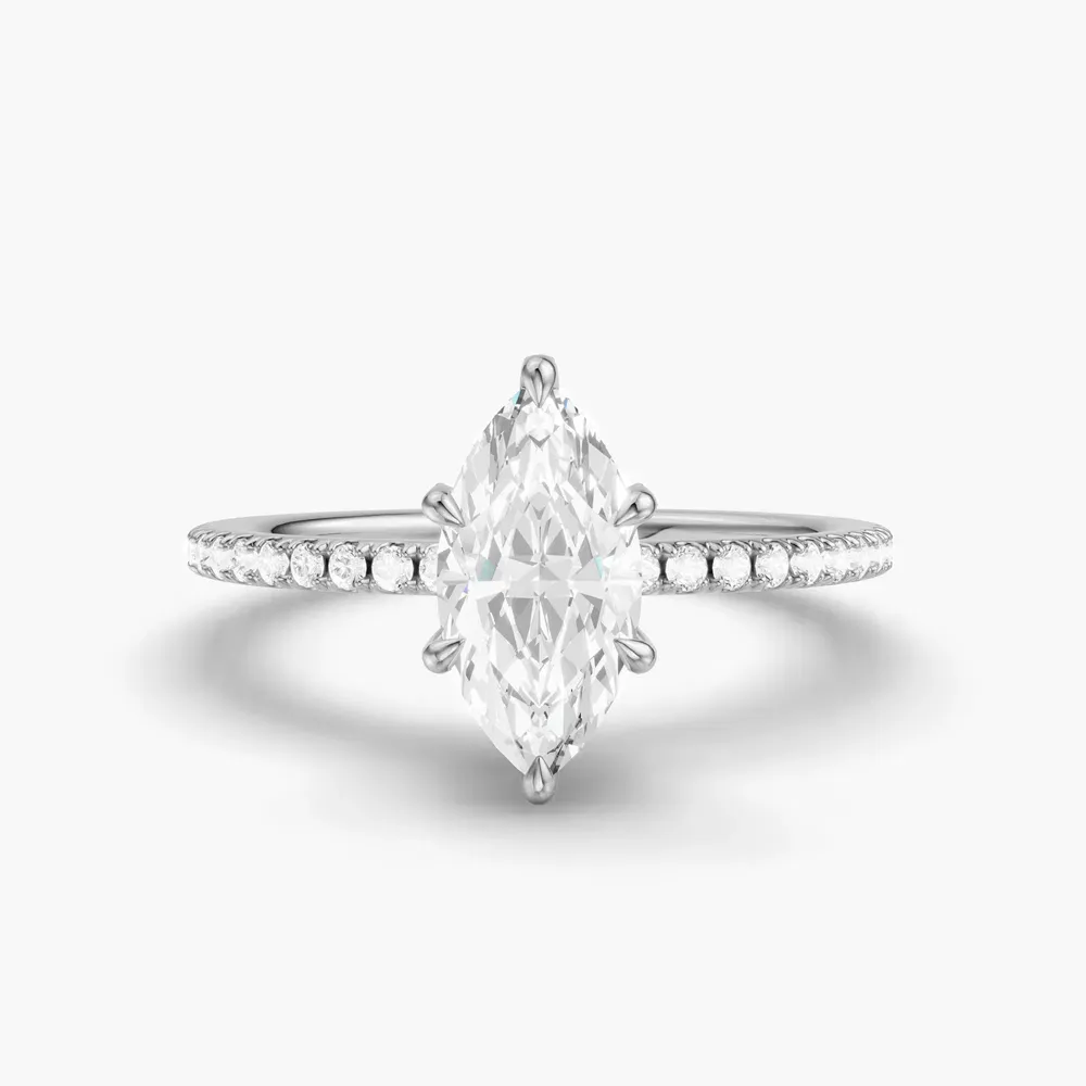 Certified 1 carat Lab Grown Diamond Marquise Cut Pavé, Hidden Halo Engagement Ring in 14K White Gold-Elite Daphne