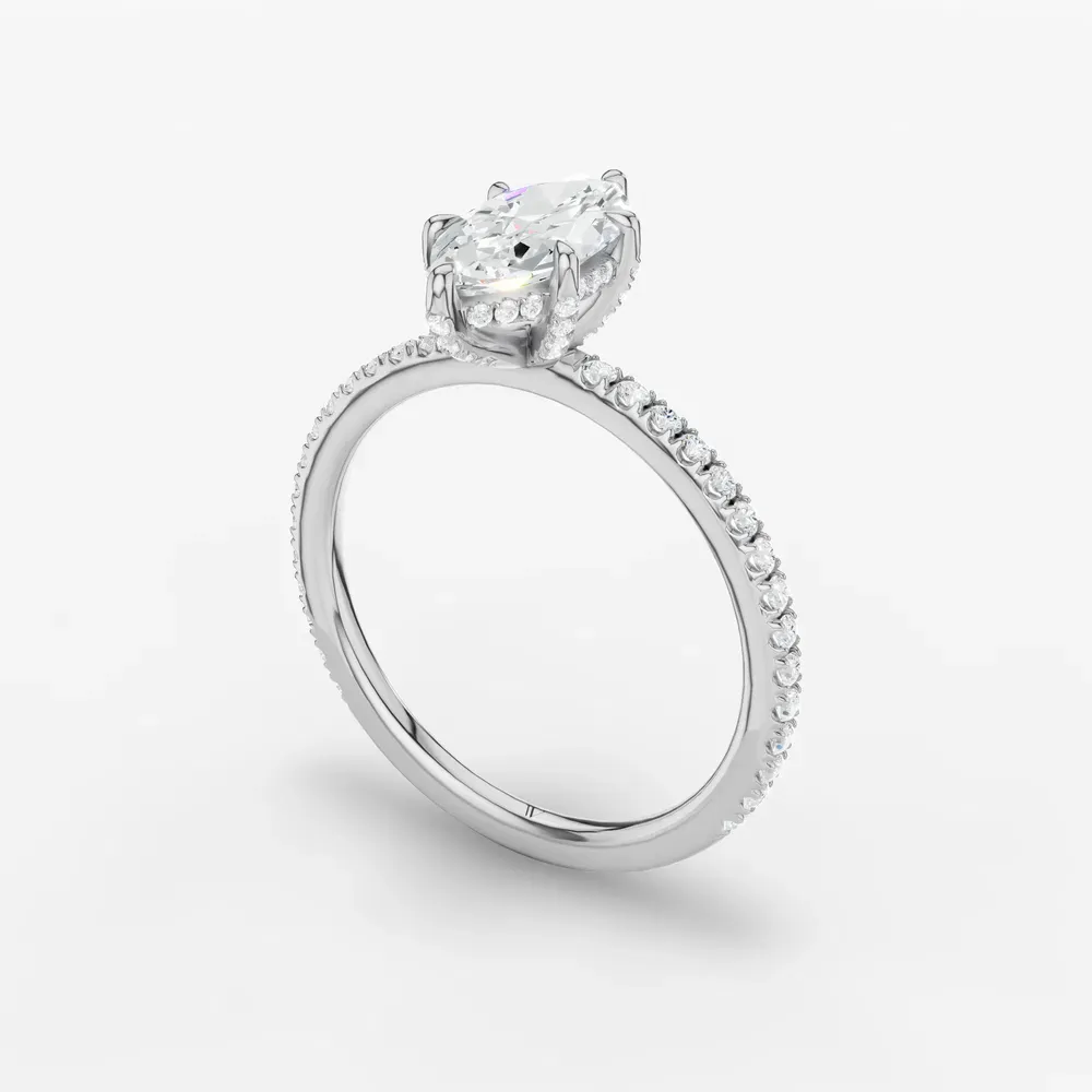 Certified 1 carat Lab Grown Diamond Marquise Cut Pavé, Hidden Halo Engagement Ring in 14K White Gold-Elite Daphne