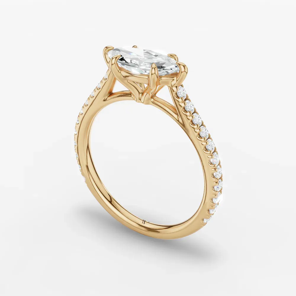 Certified 1 carat Lab Grown Diamond Marquise Cut Pavé, Cathedral, East-West Engagement Ring in 14K Yellow Gold-Uma