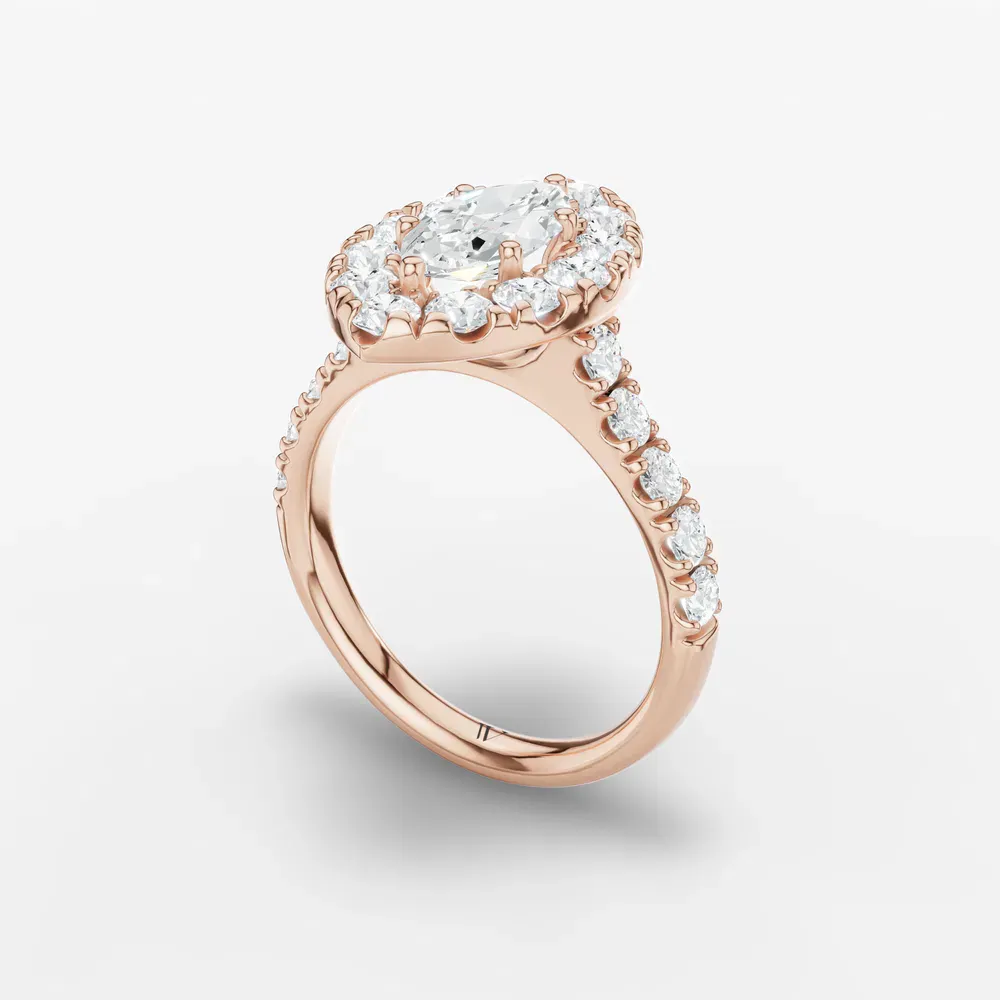 Certified 1 carat Lab Grown Diamond Marquise Cut Halo, Pavé, Cathedral Engagement Ring in 14K Rose Gold-Astrid