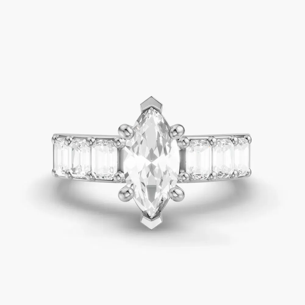 Certified 1 carat Lab Grown Diamond Marquise Cut Side Stone Engagement Ring in 14K White Gold-Novalis