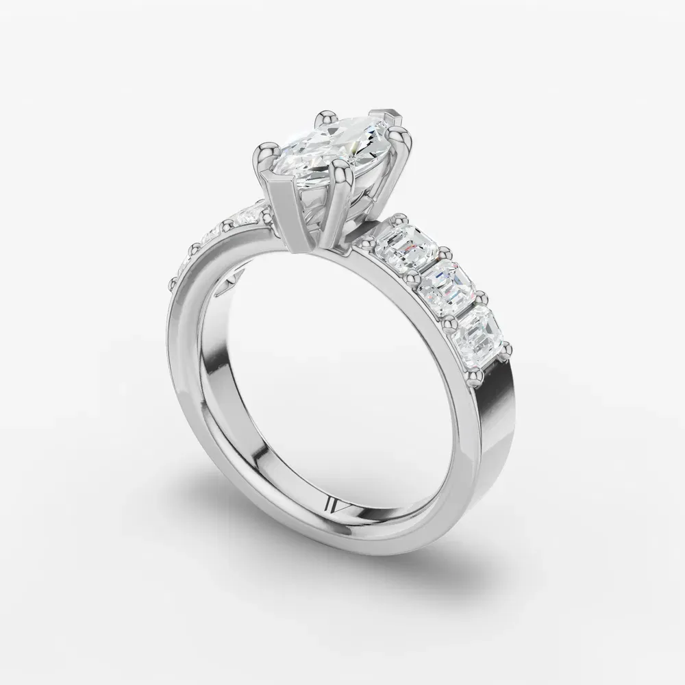 Certified 1 carat Lab Grown Diamond Marquise Cut Side Stone Engagement Ring in 14K White Gold-Novalis