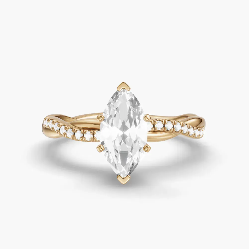 Certified 1 carat Lab Grown Diamond Marquise Cut Pavé, Twist, Infinity Engagement Ring in 14K Yellow Gold-Obliq