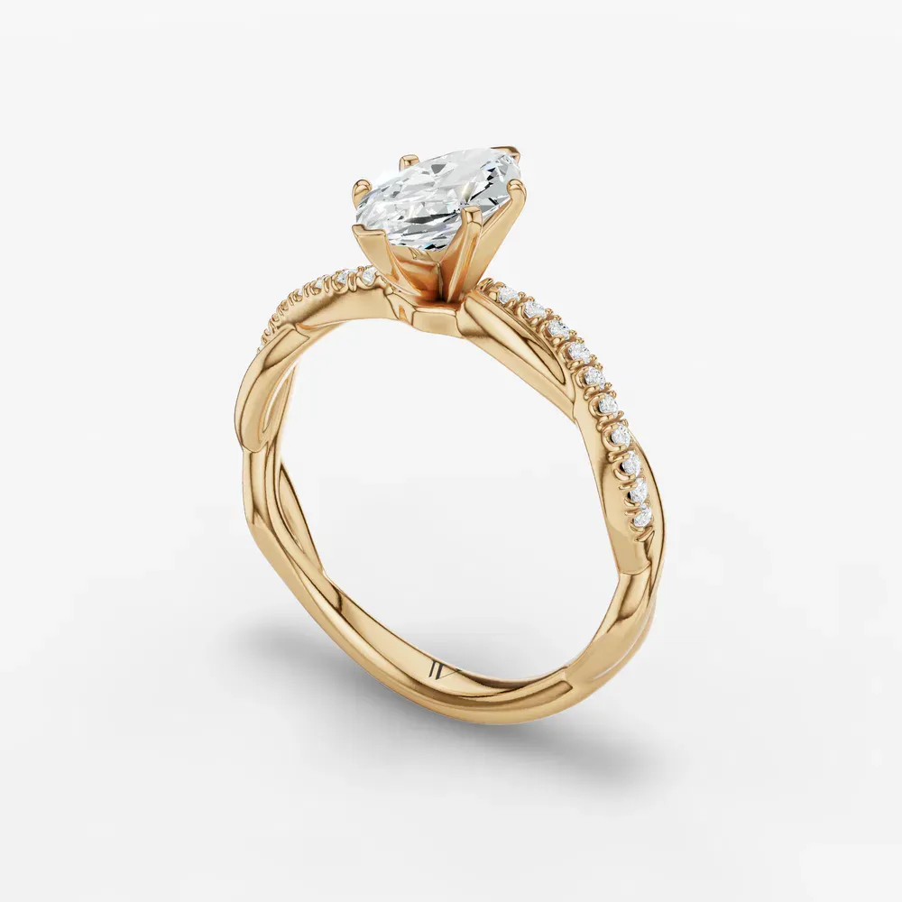 Certified 1 carat Lab Grown Diamond Marquise Cut Pavé, Twist, Infinity Engagement Ring in 14K Yellow Gold-Obliq